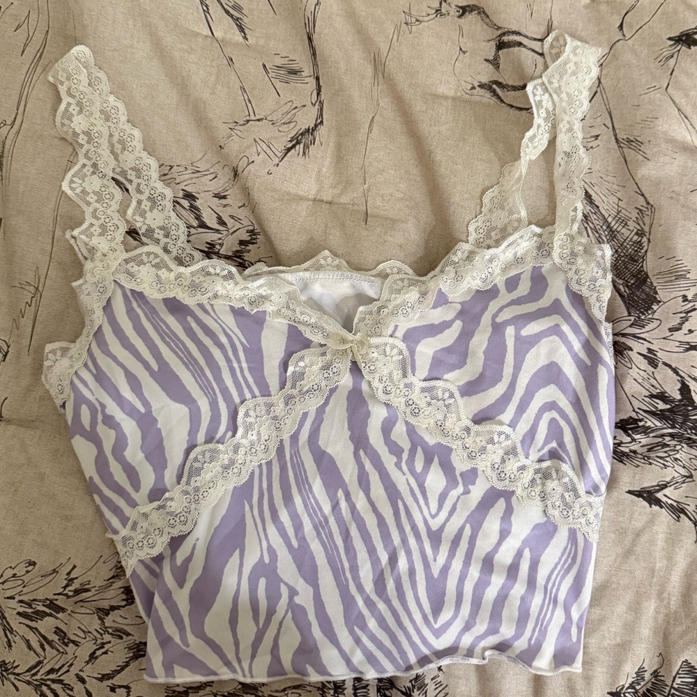 Purple Zebra Print Lace Trim Tanktop